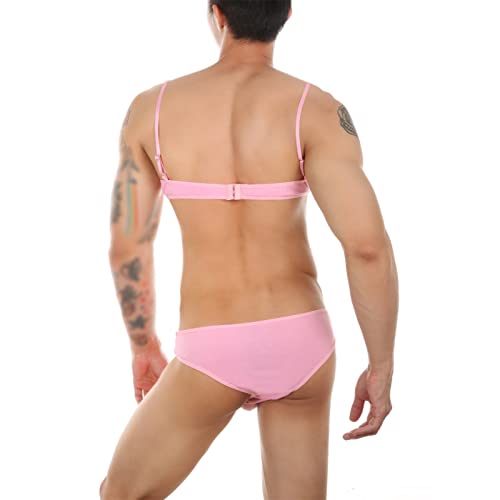Men's Sissy Bra Set 2 Piece Lingerie Thongs Lace With Briefs Tops Suit Gay Sexy Temptation Underwear Nightwear (Pink,X-Large) - Image 4