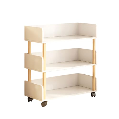 Carrello portaoggetti in legno, libreria a 4 ripiani, per casa, ufficio, cucina, scaffali aperti e soluzione versatile