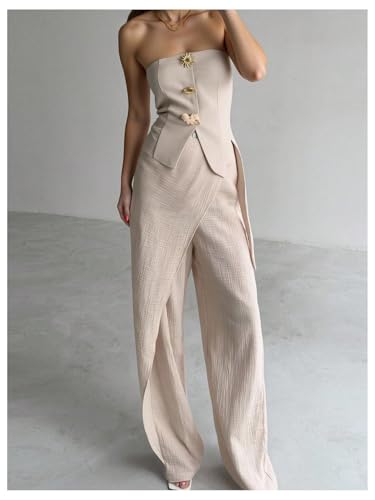 Floerns Women's Tie Side High Waisted Long Pants Wrap Front Straight Leg Pants4