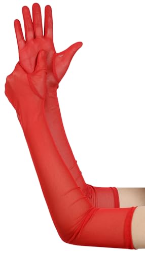 Hazhlko Women's Long Stretchy Mesh Tulle Sheer Gloves Costume Wedding Opera Halloween Party 1920's Dance Gloves