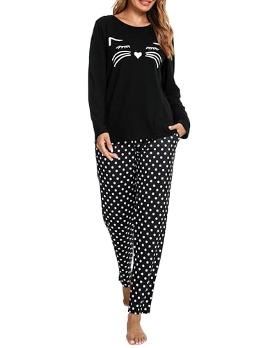 Catálogo de Pijama Dama para comprar online. 44 GAESHOW Pijama de algodón para Mujer con Estampado Bonito, Ropa de Dormir Ligera y acogedora de Manga Larga para Mujer, Conjuntos de salón Suaves con Bolsillos