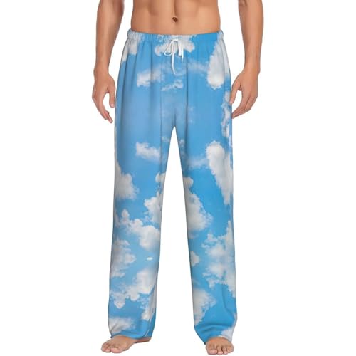 Blue Sky White Cloud Print Men Relaxation Pajama Pants Soft Lightweight Lounge Bottoms With Drawstring Pants