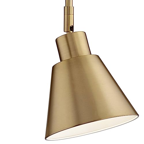 Image of 360 Lighting Marybel Modern Adjustable Swing Arm Wall Lamps Set of 2 Brass Gold Plug-in Light Fixture Tapered Cone Metal Shade for Bedroom Bedside House Reading Living Room Home Hallway