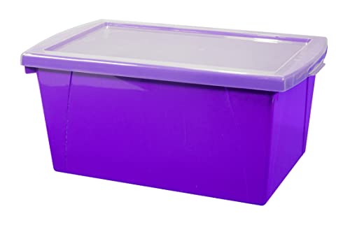 Image of Storex 5.5 Gallon Storage Bin with Lid - Plastic Classroom Organizer for Books and Supplies, Violet, 6-Pack (62747U06C)