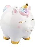 Unicorn Piggy Bank Girls - Hand Painted Ceramic Piggy Bank for Kids with Plug & Unicorn Tail - Kids Piggy Bank for Boys & Girls with Printable Savings Tracker - Coin Bank - Piggy Banks for Kids