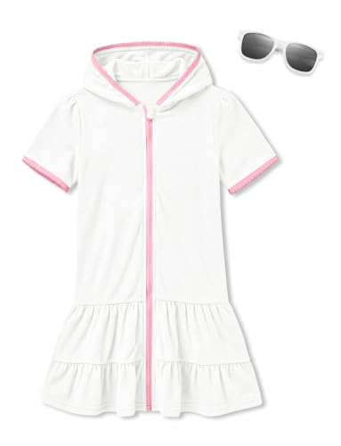 Image of BesserBay Girls Summer Beach Quick Dry Cover Up Ruffle Hem Terry Smocked Hooded 4-14 Years with Pockets
