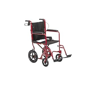 Drive Medical EXP19LTRD Lightweight Expedition Folding Transport Wheelchair with Hand Brakes, Red