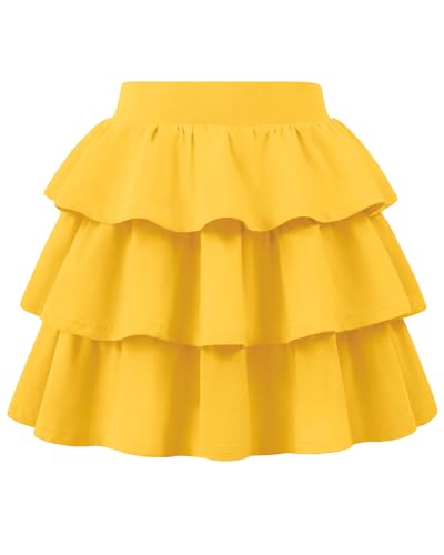 KEREDA Girls Skirt Kids Casual 3-Layer Ruffle Skort School Uniform Skirts for Girls Yellow 7-8 Years