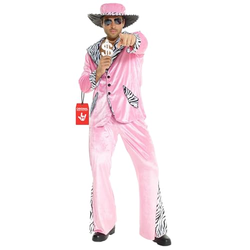 Morph Pinkes Zuhälterkostüm für Herren, 70er Vegas Thema, Perfekt für Halloween und Karneval, L