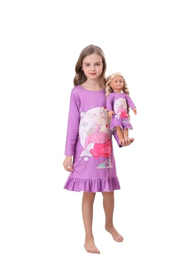 Bow Dream Toddler Girls Dress & Matching American Girl Doll Clothes - Purple Floral Pattern