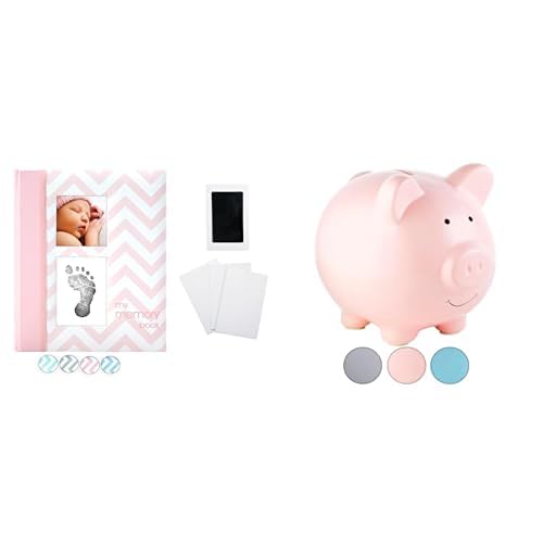 Pearhead Baby Girl Essentials Bundle - Memory Book & Light Pink Piggy Bank
