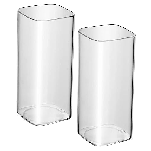 BESTYASH Set 2 Bicchieri Quadrati in Vetro Trasparente 350ml Per Acqua, Succhi e Cocktail, Bicchieri Riutilizzabili Per Casa e Bar, Design Giapponese Presa Confortevole