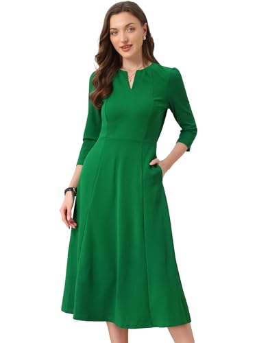 Image of Allegra K Womens 3 /4 Sleeve A-Line Business Work Formal Midi Dress