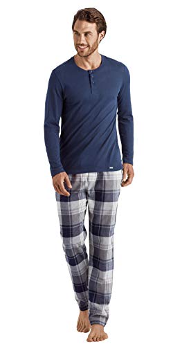 HANRO Men's Thilo Long Sleeve Henley Shirt, Midnight, Large