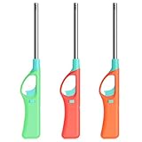 Sufeasdf Refillable Butane Lighters, Larger BBQ Grill Click Flame Long Stem Lighter Adjustable Soft Flame Multipurpose Lighters(No Butane Fuel Inside) - Pack of 3