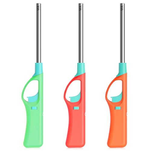 Sufeasdf Refillable Butane Lighters, Larger BBQ Grill Click Flame Long Stem Lighter Adjustable Soft Flame Multipurpose Lighters(No Butane Fuel Inside) - Pack of 3