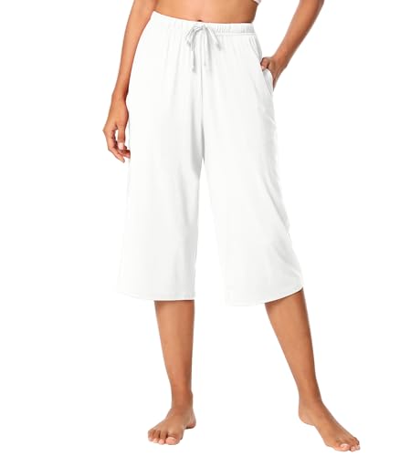 Image of WiWi Bamboo Viscose womens capri pants Wide Leg Pajama Super Soft Lounge knit Sleep shorts Cooling Pj Bottoms S-XXL