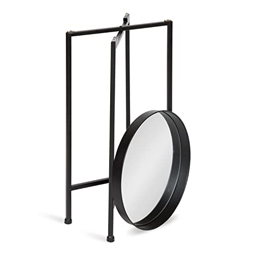 Kate and Laurel Celia Round Metal Foldable Tray Accent Table, 14x14x25.75, Black/Mirror