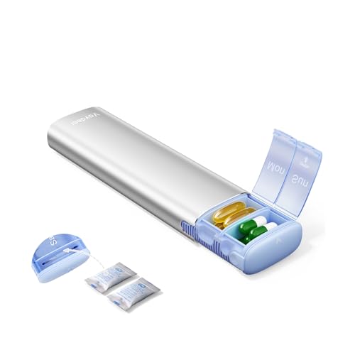 Image of Vaydeer Metal Travel Pill Organizer - Compact Weekly Pill Box for Daily Medication - Portable Small Pill Case for Vitamins, Pills & Supplements (Silver)