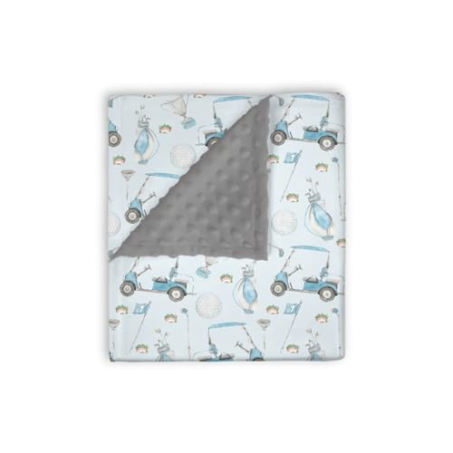 Image of EyMzcod Mink Baby Boys Girls Blanket Golf Gear Sport Game, Watercolor Blue Ball Glove Car Stick Soft Double Layer Dotted Backing Receiving Blankets, Newborn Infant Toddler Nursery Crib Bedding 30 x 40