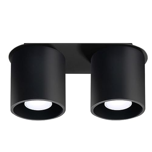 SOLLUX lighting Orbis Downlight Ceiling Light | Modern Design with Cylindrical Shades | Made of Aluminium with 2 x Interchangeable GU10 Bulbs | Black, 26 x 10 x 12 cm