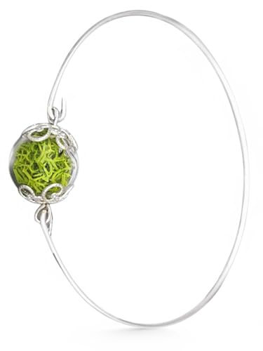 MadamLili - Brazalete de musgo auténtico - plateado - Apertura lateral - Islandmoos joyas naturales - Hecho a mano - Exclusiva caja de joyería, 6.5 cm, Latón