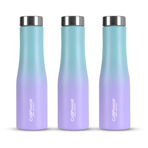 Image of CASPIAN / / / Aqua ISI Certified Stainless Steel Water Bottle 1ltr.(Purple & Green, 1 Litre, Set of 3)|Leak Proof Thunder for Fridge Home Office Travel School Kids Boys Girls Adults Sports Gym|BPA Free