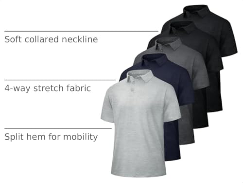 Image of BOOJO 5 Pack Polo Shirts for Men - Quick Dry Moisture Wicking Performance Short Sleeve Mens Golf Shirts for Work Athletic