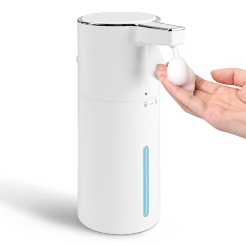 ソープディスペンサー 半自動 タッチ式 泡 電池式 IPX5防水 排出量調整可能 使いやすい オートソープディスペンサー ハンドソープ 自動手洗い ハンドソープ対応 食器洗剤対応 トイレ お手洗い バスルーム キチン ホワイト H5D-white-new