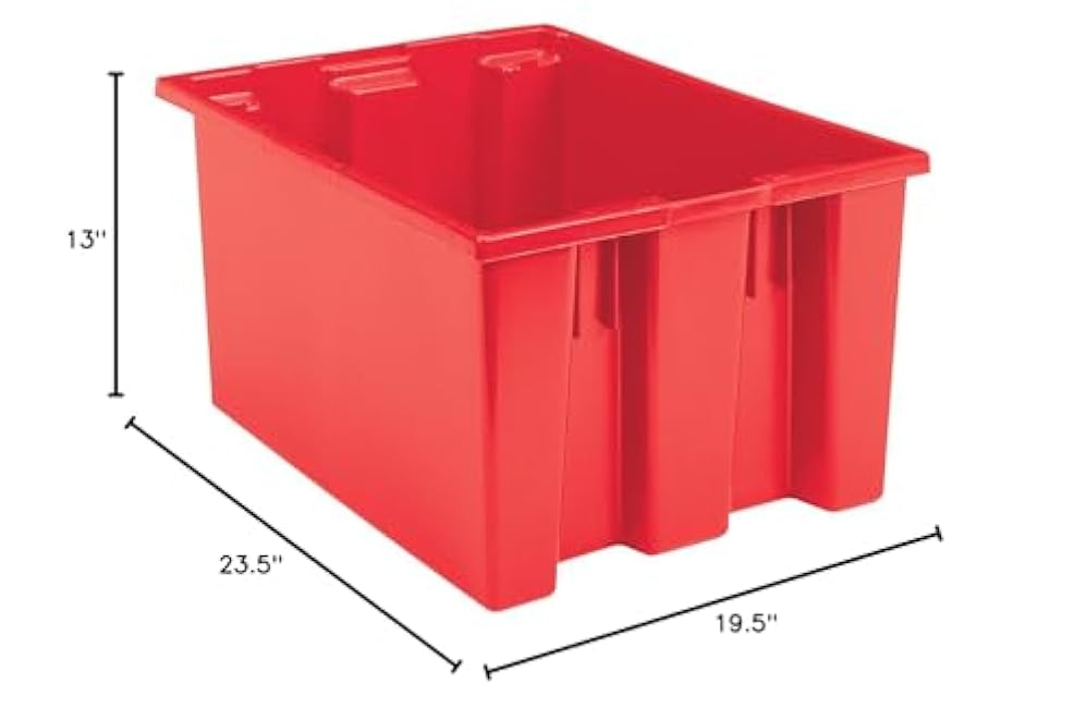 Akro-Mils 35230 Nest and Stack Plastic Storage Container and Distribution Tote, (23-1/2-Inch L x 19-1/2-Inch W x 13-Inch H), Red, (3-Pack)