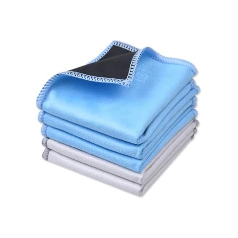 Eco-Fused Microfiber Cleaning Cloths - 5 Pack - Double-Sided Cleaning Cloths - Microfiber and Suede Cloth for Smartphones, LCD TV, Tablets, Laptop Screens, Camera Lenses (Blue & Grey - 5 Pack) Cover