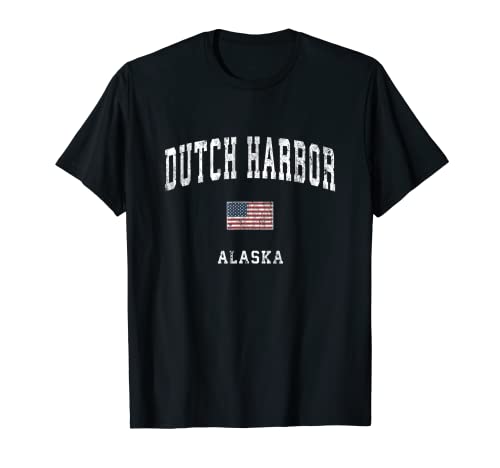 Dutch Harbor Alaska AK Vintage American Flag Diseño deportivo Camiseta