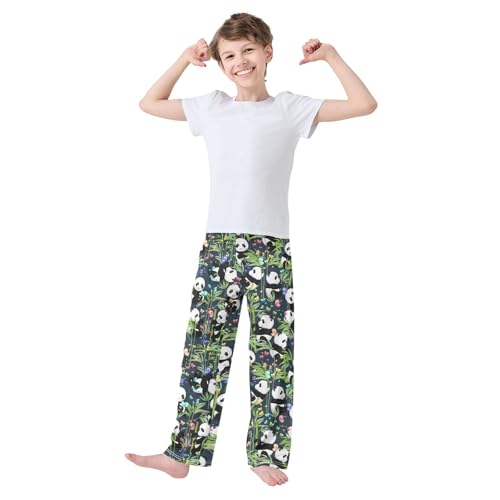 Panda Leafs Butterfly Boys Long Pants Soft Trousers Elastic Waist Kids Lounge Bottoms with Pockets S-XL2
