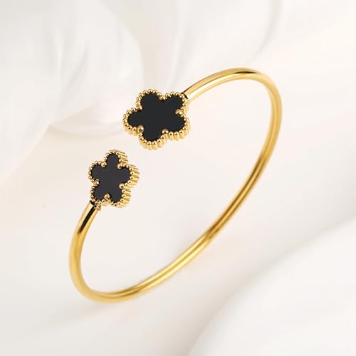 Stainless Steel Double Flower Five Leaf Flower Open Bangle Classic Luxury for Woman Party Popular Jewelry Clove4