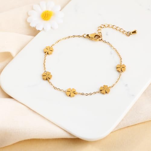 Image of 18K Gold Plated Stainless Steel Dainty Charms Colorful Crystal Birthstone Bracelet Minimalist Cute Jewelry for Women