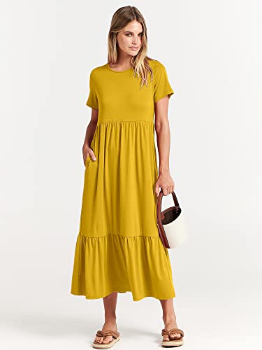 Image of ANRABESS Womens 2026 Summer Casual Maxi Dress A line Tiered Flowy Short Sleeve Crewneck T Shirt Beach Travel Long Dresses