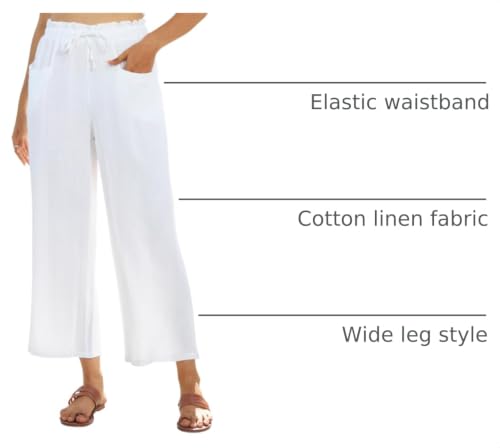Image of siliteelon Wide Leg Linen Pants for Women Summer Capri Palazzo Flowy Pants Casual Loose High Waist Trousers with Pockets
