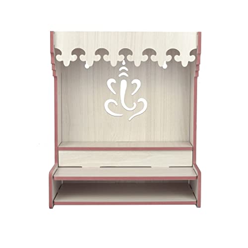 nexat Traditional MDF Wooden Door Temple | Compact Mandir with Doors for Home, Office & Worship (526)