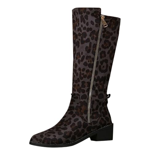 Bottes léopard en daim pour femme avec talon bloc et zip