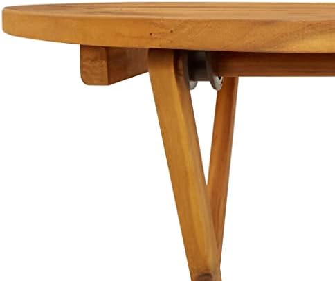 Free-Standing Folding Floating Table，Solid Acacia Wood Folding Patio Dining Table, Outdoor Round Garden Table with Umbrella Hole