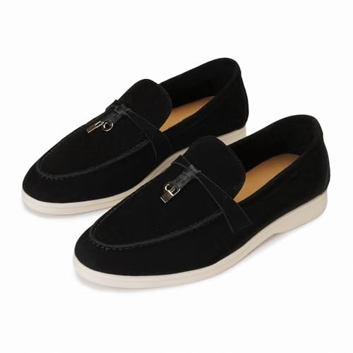 Women's Penny Suede Slip-On Loafers, Breathable Summer Flats Barefoot Comfort Moccasins Design Black (Black, Adult, Women, 9.5, Numeric, US Footwear Size System, Medium)