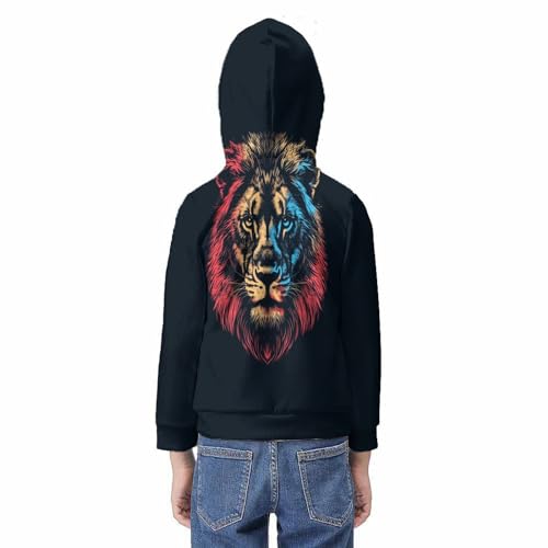 Hoodie lion éblouissant imprimé 3D multicolore et structure légère - 6