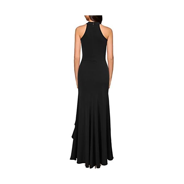 WOOSEA Women's High Neck Split Bodycon Mermaid Evening Cocktail Long Dress Black