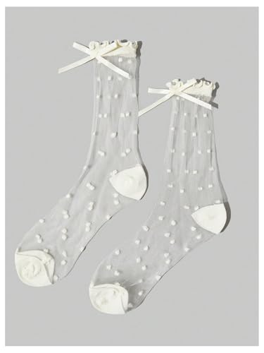 SHENHE Women's 3 Pairs Sheer Socks Ruffle Frilly Polka Dots Cute Bow Tulle Socks4