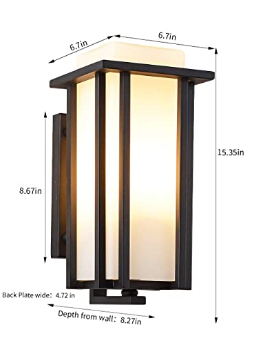 Eeru Large Outdoor Wall Light Exterior Wall Lanterns As Porch Light Fixture, Large Size:15.35" H X 6.7" W, Weather & Rust Resistant Black Finish With Frosted Glass For Outside House Lighting(Large) #TOP1