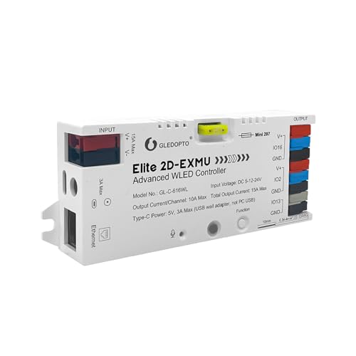 GLEDOPTO Elite ESP32 WLED LED Controller Ethernet WiFi Network Built in I2S Mic 20A Fuse Energy Saving Relay Level Shifter IC ESD Chip Work with Addressable Digital RGB IC WS2811 WS2815 SK6812 etc