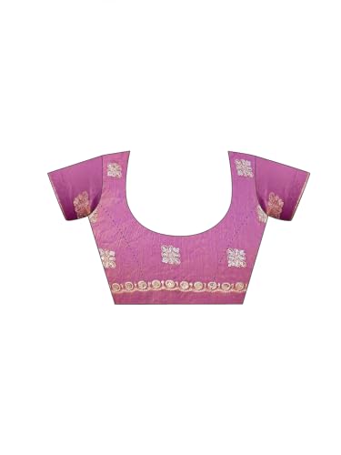 Image of Satrani Women's Shimmer Chiffon Scalloped Border Sequins Embroidery Saree with Unstitched Blouse Piece