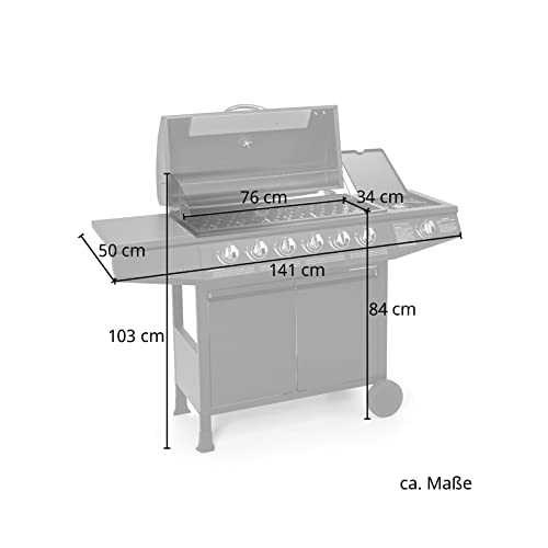 TAINO Basic bbq gasgrill, grillwagen, roestvrijstalen brander + zijbrander, grill (Basic 6+1 gasgrill) - Image 4