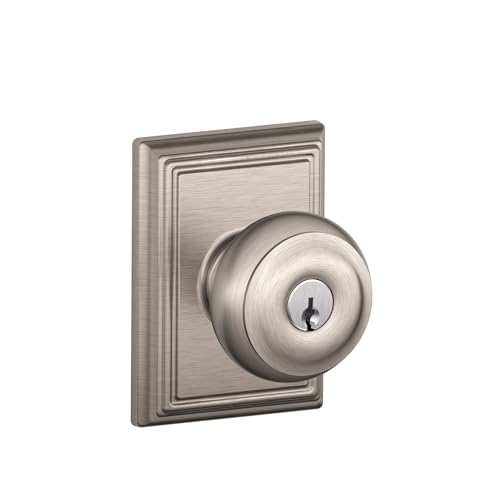 Image of SCHLAGE F51A GEO 619 ADD Georgian Knob with Addison Trim Keyed Entry Lock, Satin Nickel