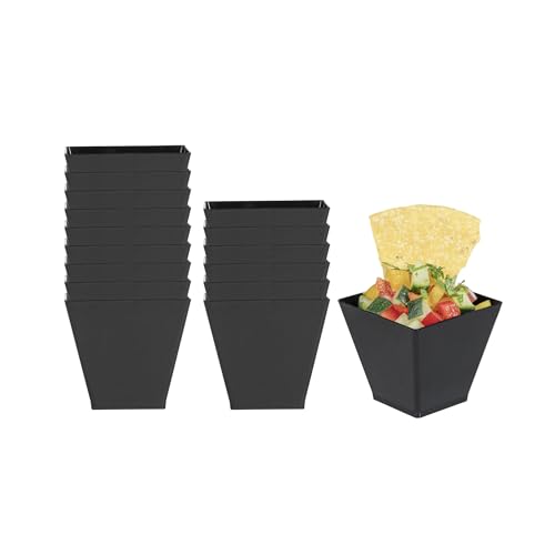 Image of Restaurantware 2-OZ Mini Kova Dessert Tumbler Cup - Elegant Square Black Plastic Cups: Perfect for Serving Desserts and Snack Samples - Disposable and Eco-Friendly - 100-CT